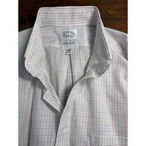 Eagle Shirtmakers Button Down Shirt Plaid White Blue Red Long Sleeve Sz 17 32/33